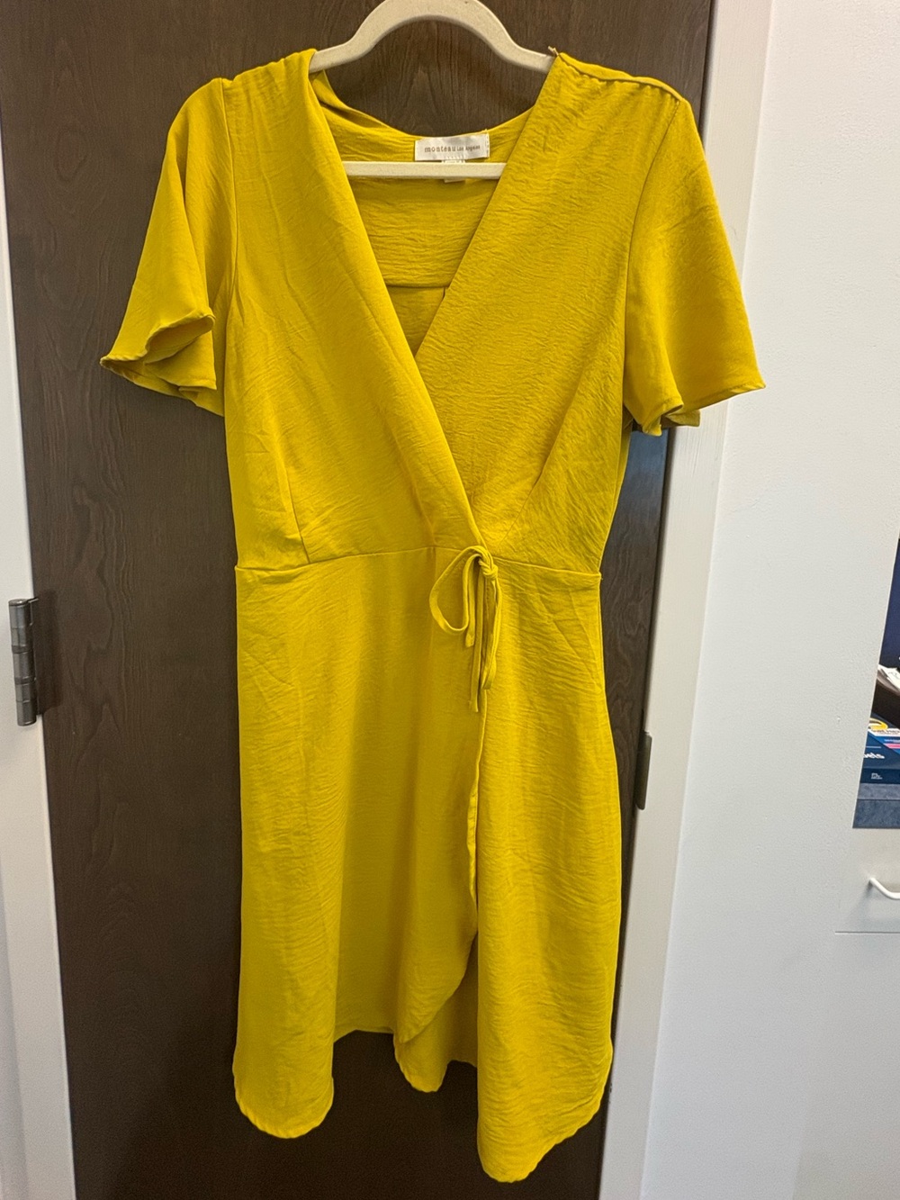 Monteau Mustard Yellow Wrap Mini Dress Size Large